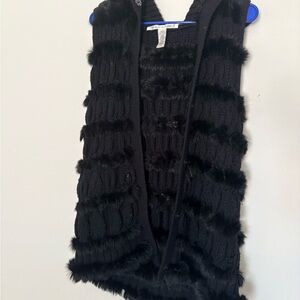 Diane Von Furstenberg Black Wool Vest with Faux Fur Trim